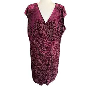 Lane Bryant Velvet Jacquard Faux Wrap Dress Women's Plus 18/20 Burgundy Lined